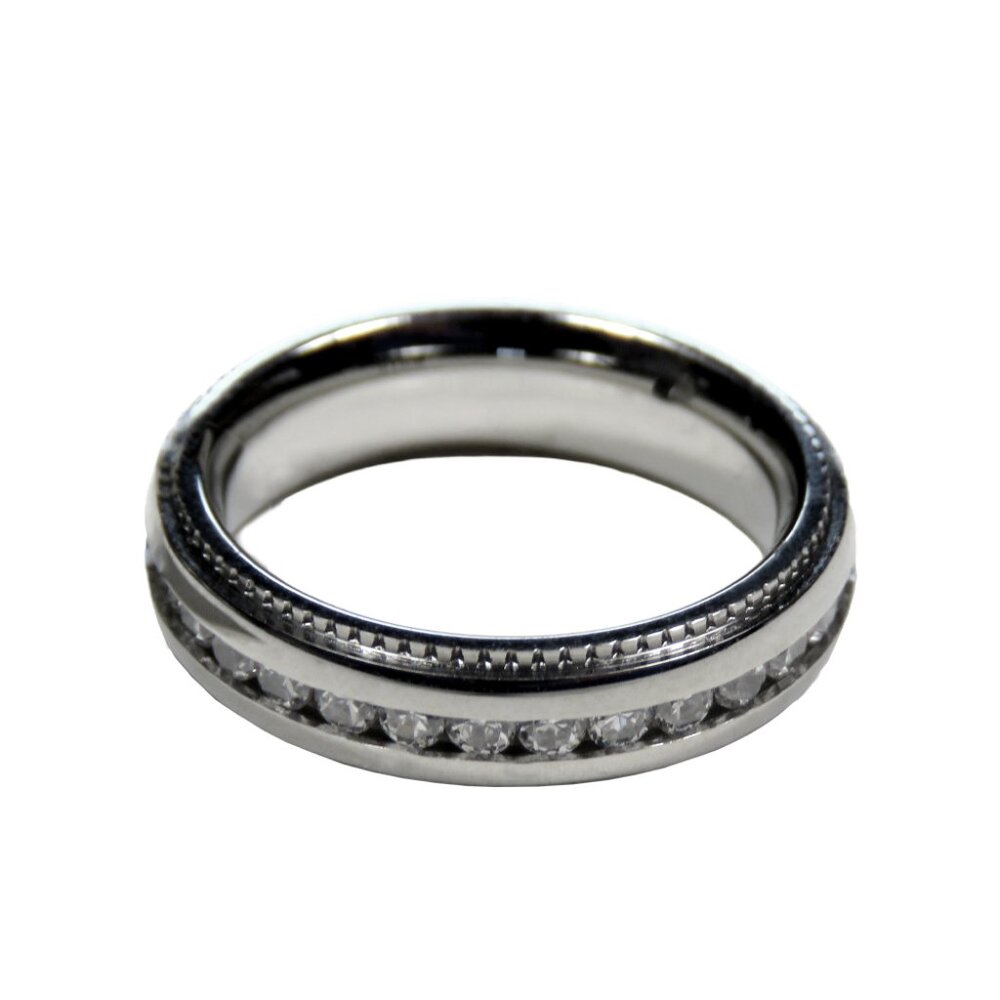 Inox Women's Polished Stainless Steel Ring with Cubic Zirconia Accents